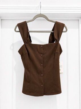 PEACH Brown Button Front Tie Back Top – Size Medium – NWT